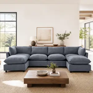 Tbfit U-Shaped Modular Cloud Sofa – 6-Seater Chenille Sectional Couch with Deep Seats & High Legs, Dark Grey