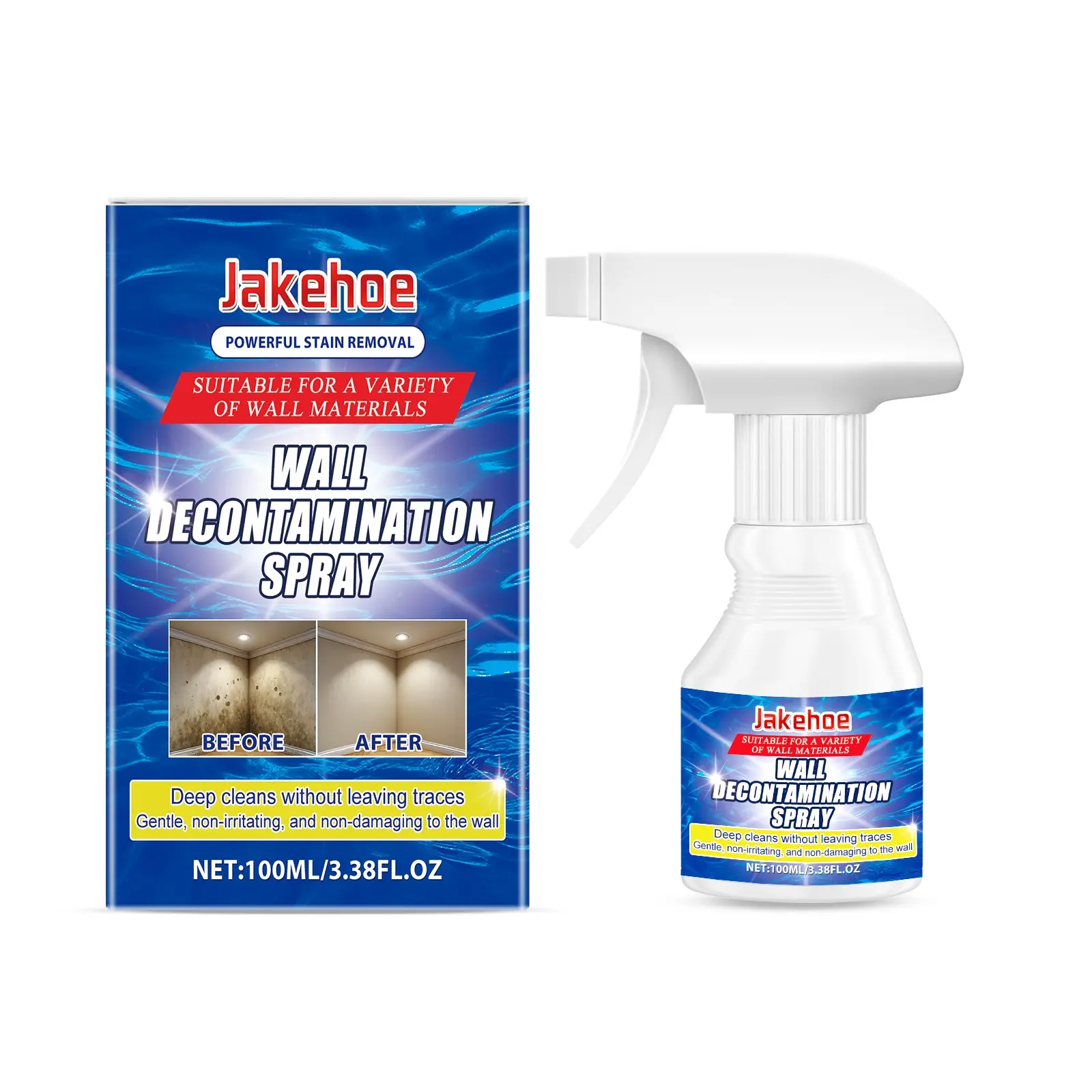 Jakehoe Wall Decontamination Spray 100ML Water Stain & Grime Cleaner with Polishing Effect for Bathrooms Deep Clean Non-Damaging