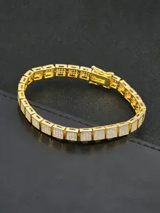 ICED CHICS 1PC square zircon hip-hop bracelet, copper inlaid zircon material, suitable for both men and women, snake bone chain, versatile style, Cubic Zirconia Bracelet