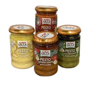 Sacla Pesto Discovery Pack with New Lemon Variety | 4 Full Sized Jars | Authentic Imported Italian Pesto Sauces | Classic Genovese Basil, Chili, Sundried Tomato & NEW Lemon