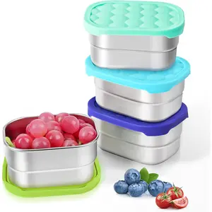 4-Pack 8oz (1 Cup) Stainless Steel Snack Containers for Kids - Reusable Easy Open Toddler Containers with Silicone Lids, Stackable Lunch Box for Daycare School Travel