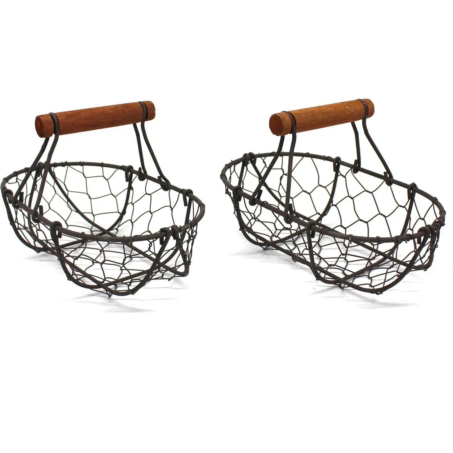 Chicken Wire Egg Baskets Rust Gathering Baskets with Wooden Handle Country  Style Storage Baskets. Set of 2 (Oval)