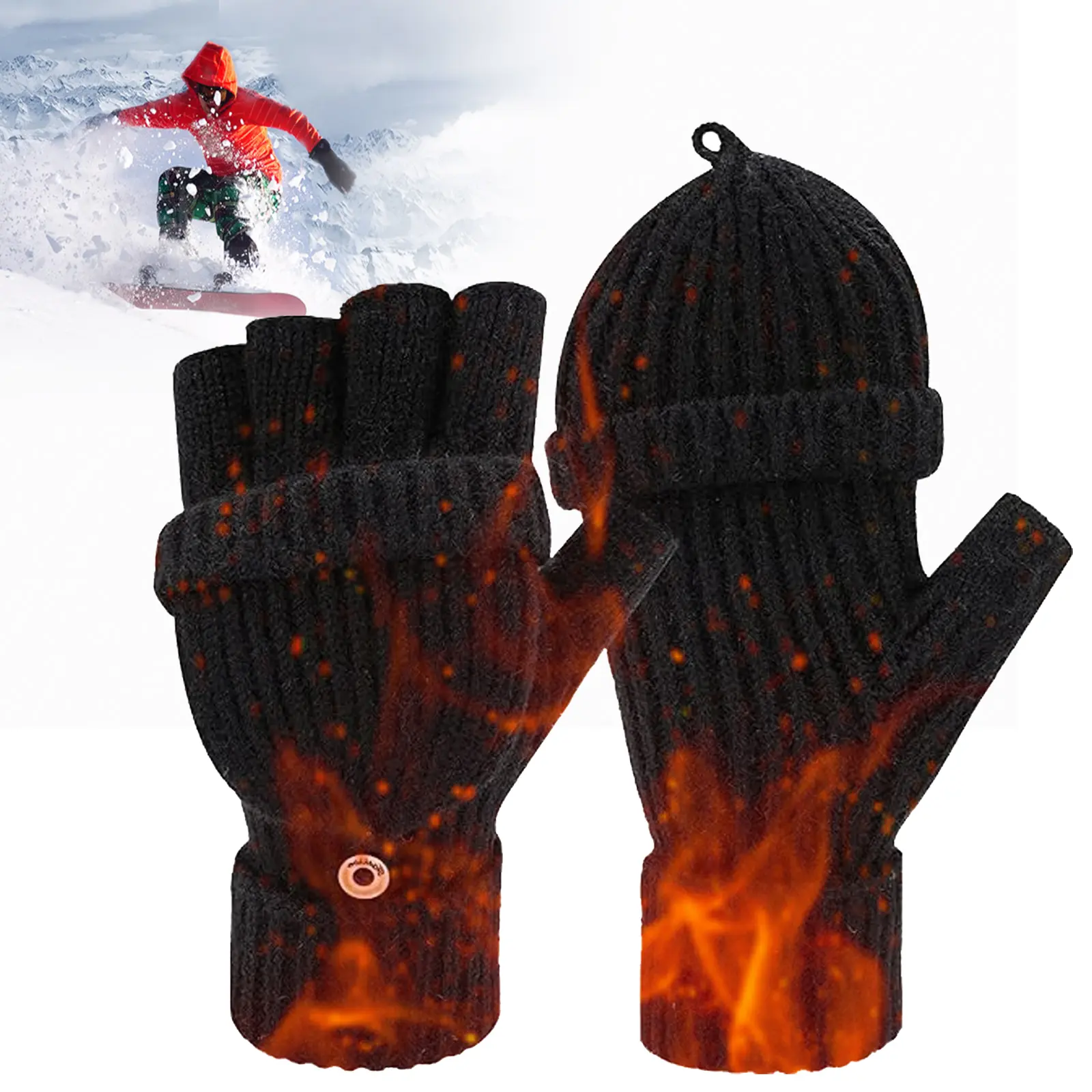 Women's Warm Knitted Convertible Fingerless Acrylic Gloves - Soft Converter Gloves with Cover Cap, Suitable for Skiing
