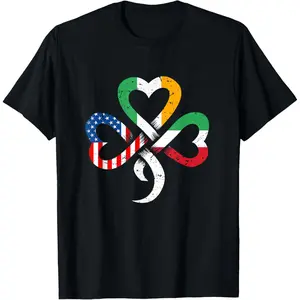 Irish Italian American Flag Ireland Italy Celtic Shamrock T-Shirt Pure Cotton Graphic Tees Menswear Top: Gifts for Men & Women