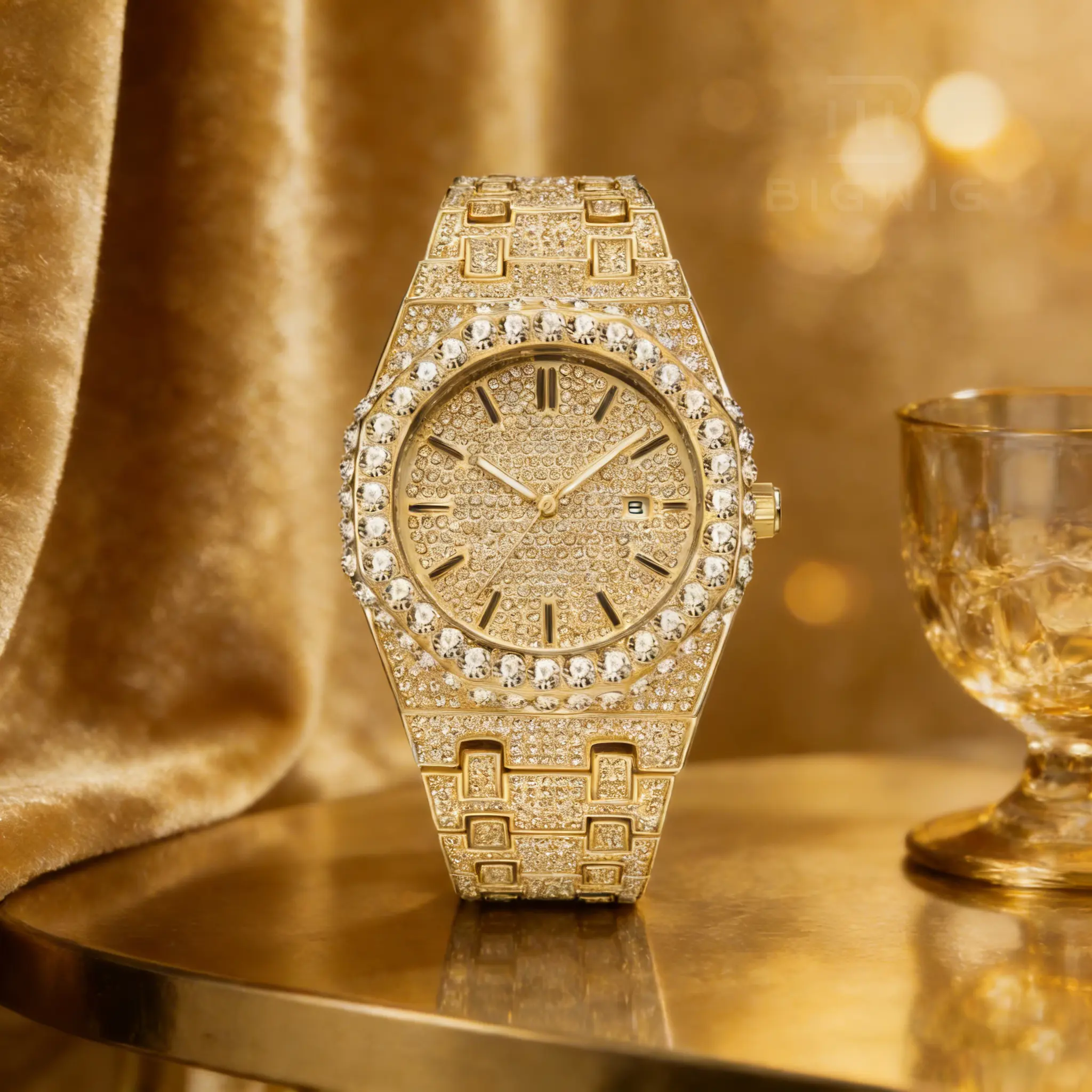 [Mother's Day Gift] Luxury Diamond & Crystal Encrusted Round Face Men's Quartz Watch with Metal Strap, Classic Dial, Gift Box, Luxury Look for Work Brilliance