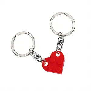 2pcs Casual Separable Love Heart Building Block Keychains Couples Friendship Love Heart Brick Key Ring New Year Jewelry Gifts