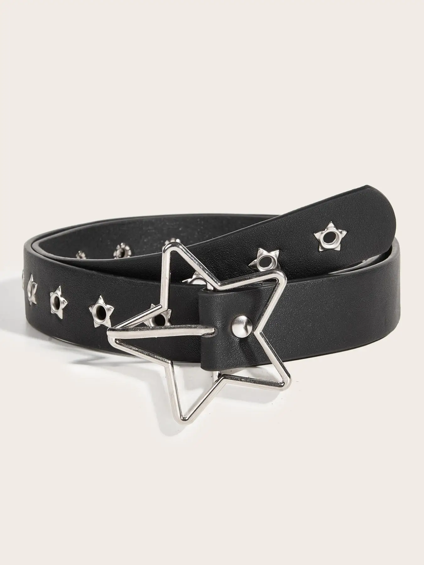 1 Piece Fashion Star Decor PU Leather Belt, Punk Rivet Decorated Waistband for Jeans Trousers, Grommet Eyelet Design Star Buckle Belt