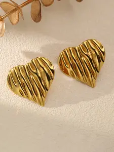1Pair Stainless Steel Golden Heart Stud Earrings Fashion Waterproof Ear Jewelry For Women Girl Gift Party Wedding aretes