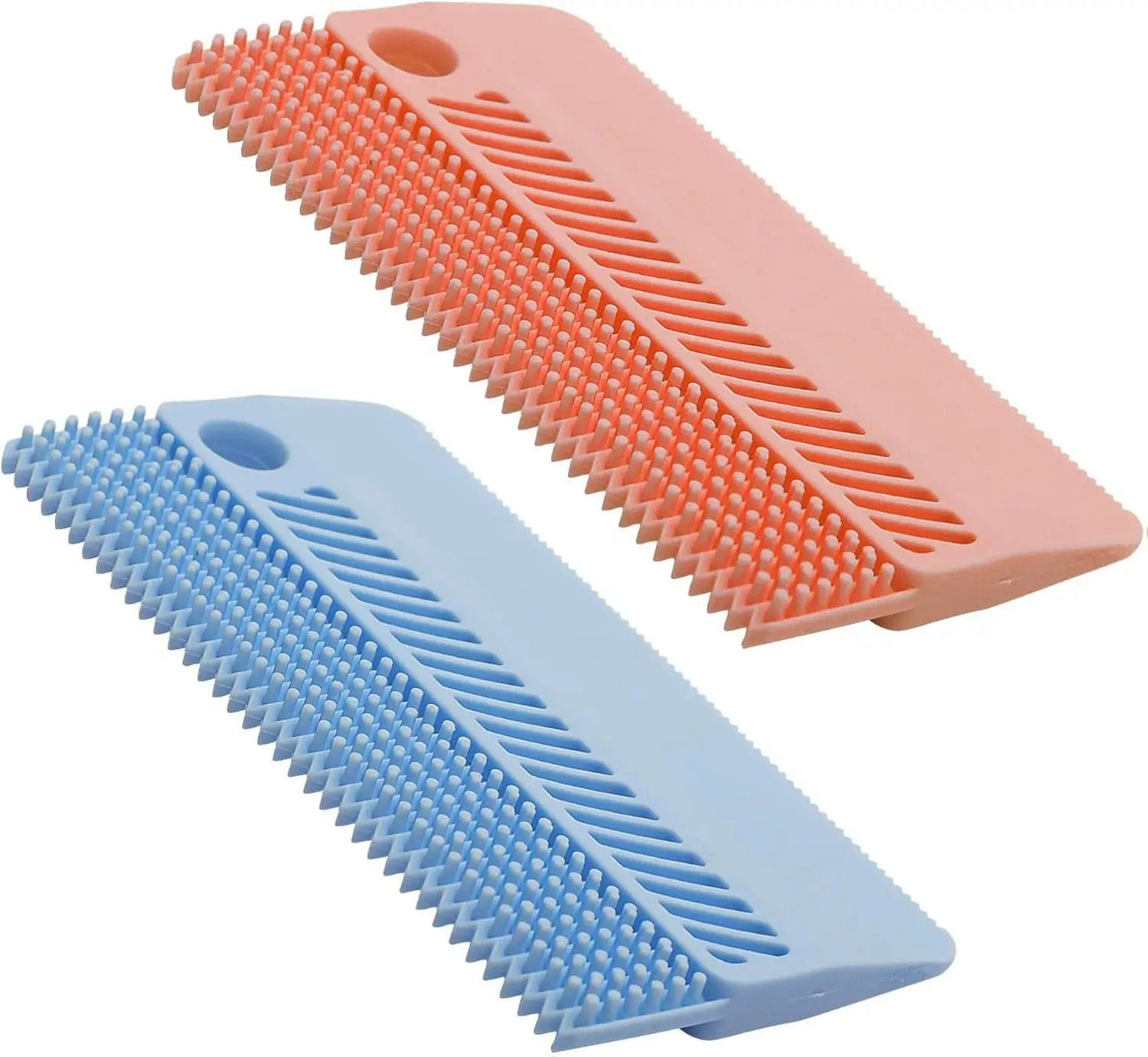 2-Pieces Dual-Sided Durable Silicone Plastic Pet Deshedding Tool - Dog Grooming Brush, Upholstery Lint Remover for Clean Surface Furniture, Carpet (Pink, Blue)