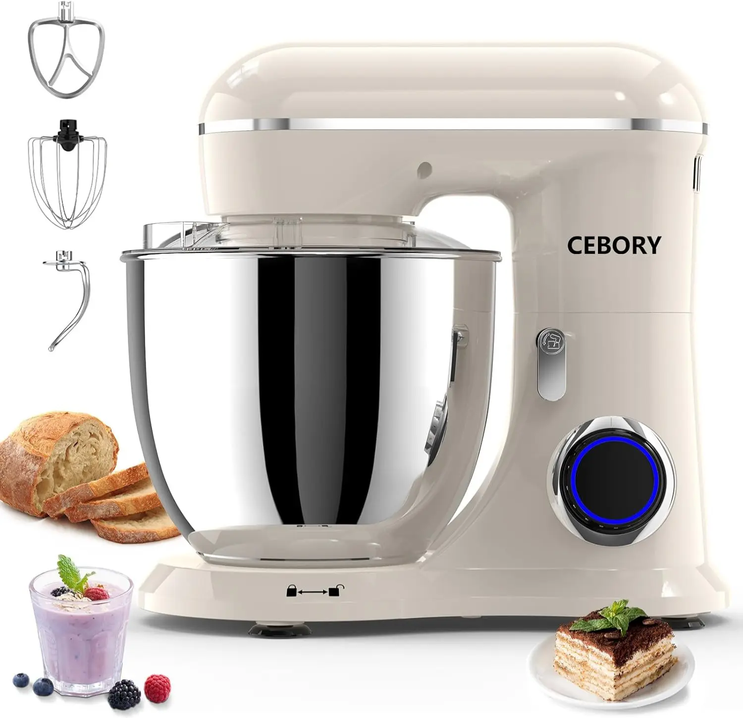3-in-1 Electric Stand Mixer 6.5QT 660W 10-Speed Kitchen Mixer with Dough Hook, Beater & Whisk for Baking