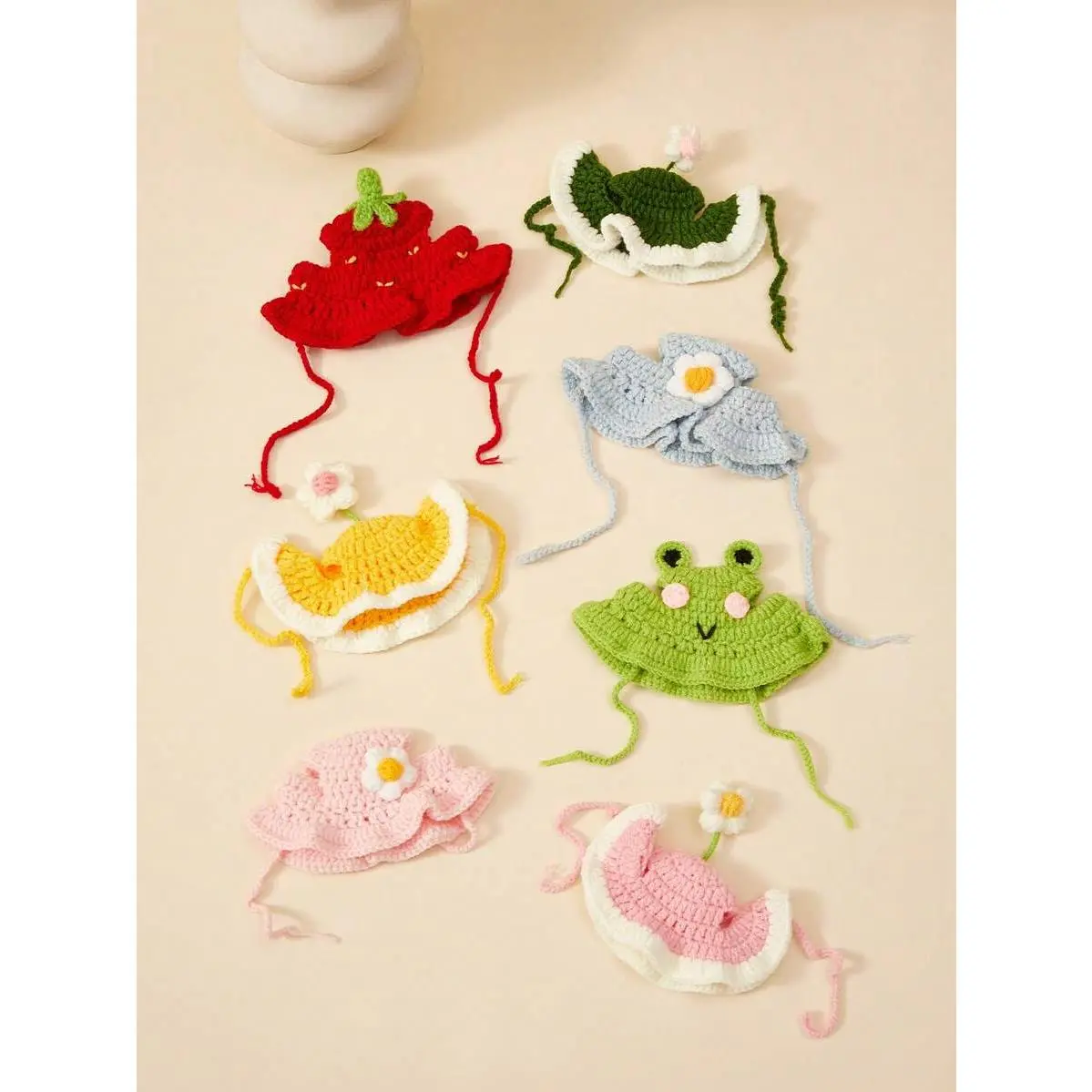 PETSIN Handmade Knitted Animal Fabric Pet Hat - 1pc Polyester Small Fit Playful Shape Puppy/Cat/Frog Party Headwear for Small Cats, Pet Costume, Funny Costume