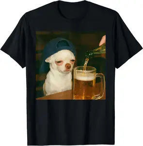 [100% Cotton]Funny Chihuahua Beer Meme Dog Reaction Humor Funny Dog Meme T-Shirt