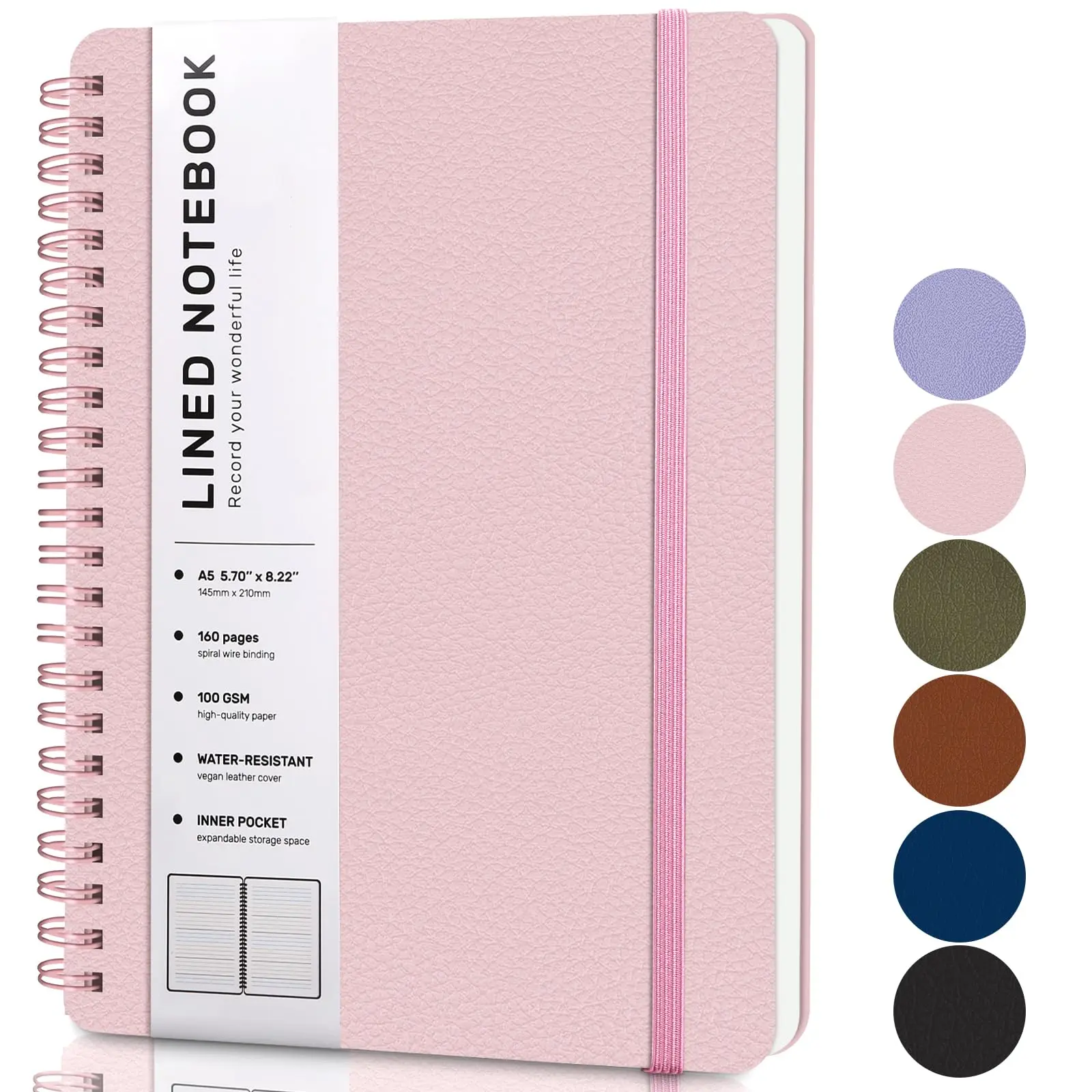 A5 Hardcover Leather Notebook for Work, 100GSM Thick Paper Spiral Bound Journaling Notebooks for Women & Men Office School Note Taking Business