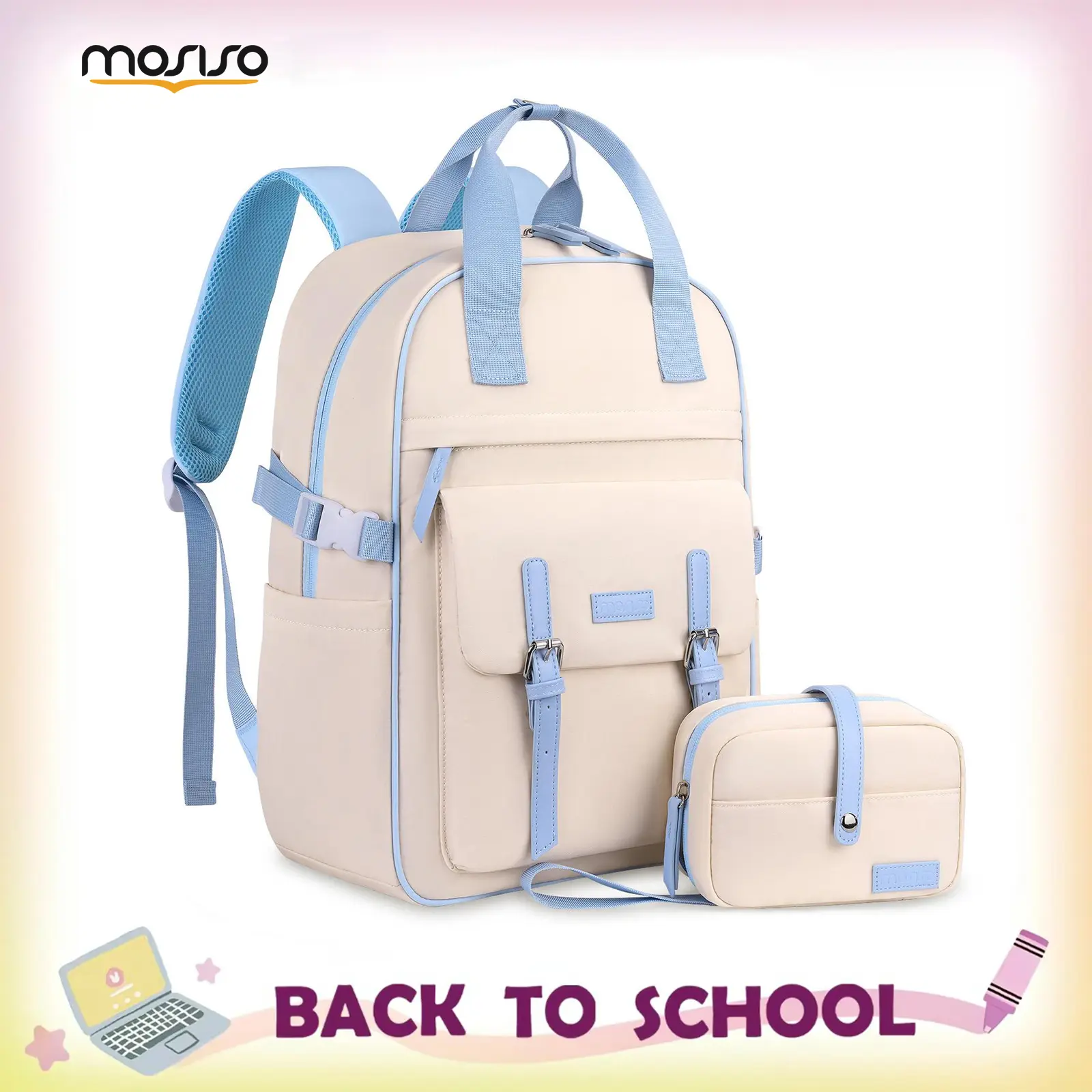 MOSISO Women's Lightweight Travel College Backpack, 16-Inch Laptop Carry On, Multi-Compartment Personal Item Daypack with Packing Cube & Luggage Strap for Travel, Commute