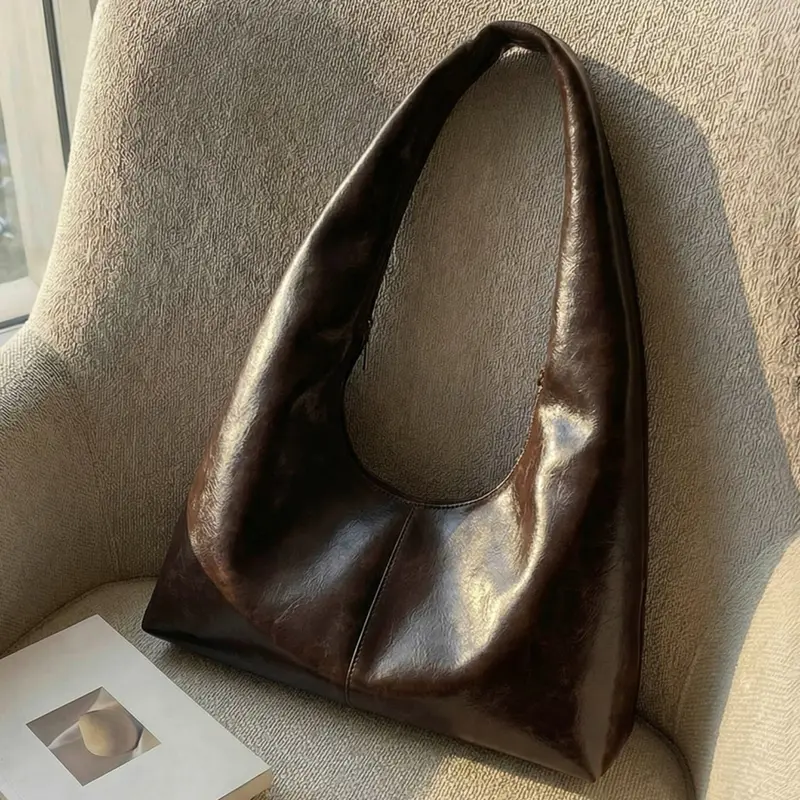 Minimalist style solid color underarm bag, retro fashionable casual versatile PU shoulder bag, can accommodate mobile phones, lipstick, keys, suitable for commuting to work, shopping Hobo shoulder bag, Fashionable Bags