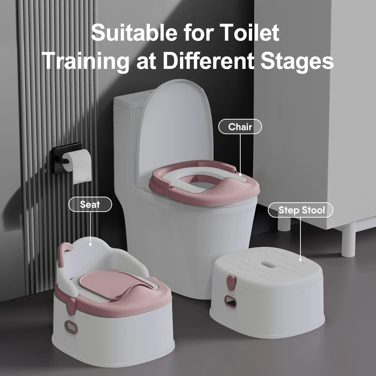 BabyBond 3-in-1 Potty Training Toilet, Training Seat & Step Stool - Safe, Sturdy & Easy to Clean, Pink Chair