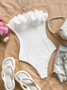 Women's Fashion Casual Vacation Style 3D Embroidered Sleeveless Strapless Backless Fitted Waist Cinching Slimming Jumpsuit, Summer Party Wear