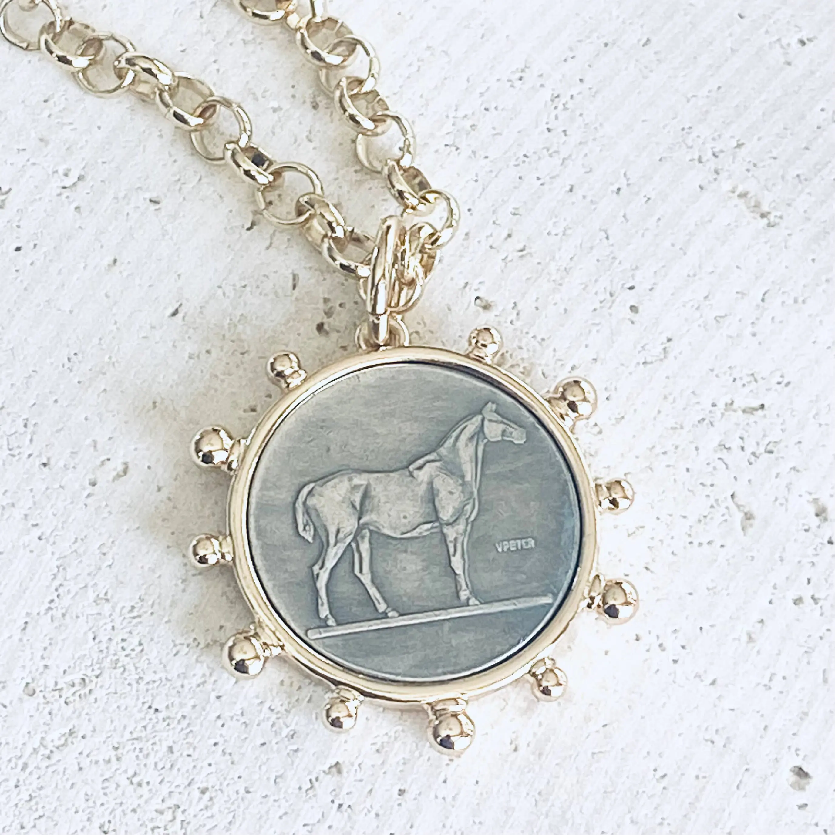 Legacy Horse Coin Pendant Gold Plated Necklace