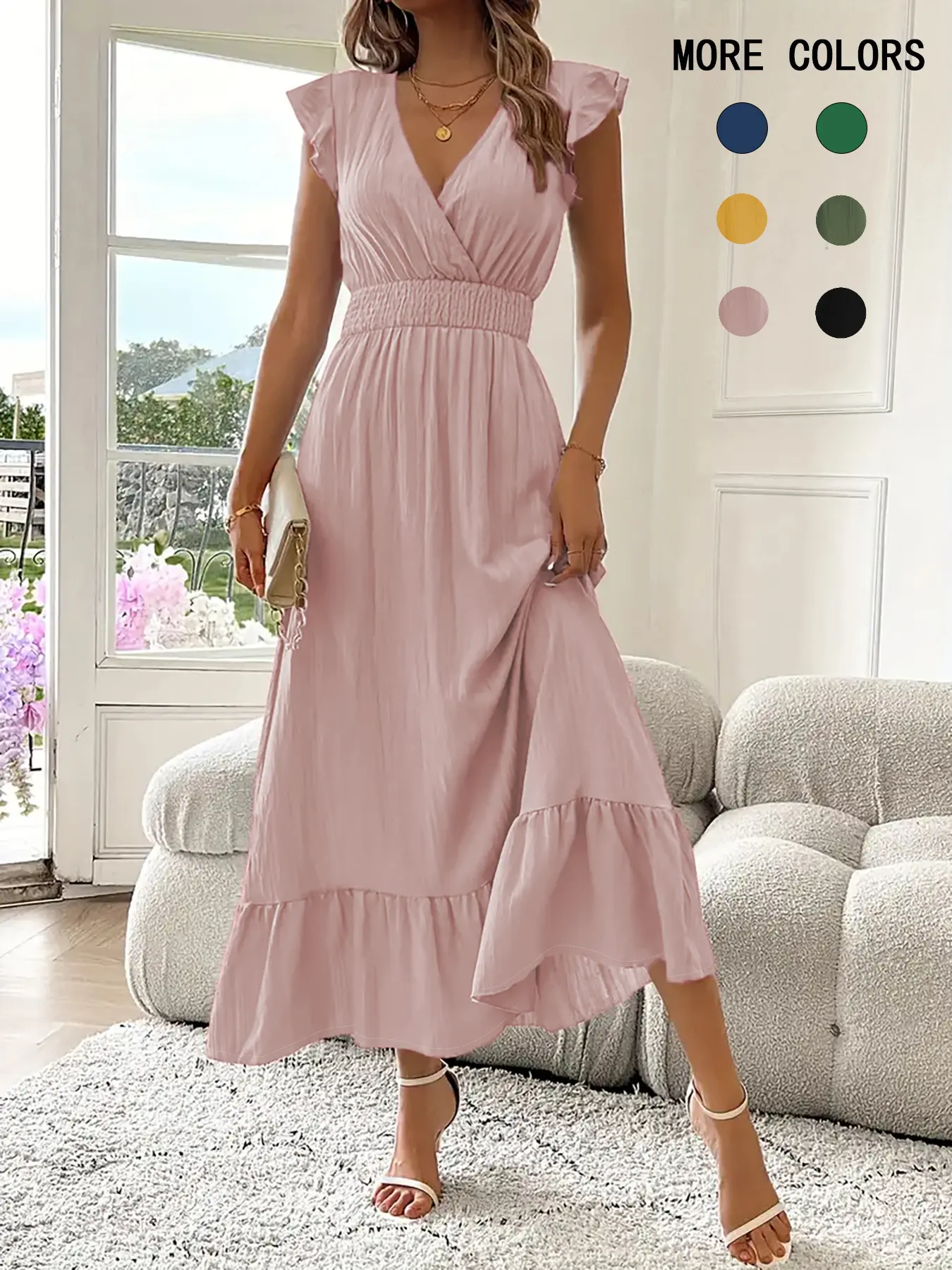 Women's Plain Shirred Asymmetrical V Neck Fitted Lightweight Dress, Elegant Chic Fashion Casual Long Dress for Daily Outdoor Wear, Women's Dress for Summer - TikTok Shop Women's Plain Shirred Asymmetrical V Neck Fitted Lightweight Dress, Elegant Chic Fashion Casual Long Dress for Daily Outdoor Wear, Women's Dress for Summer - TikTok Shop