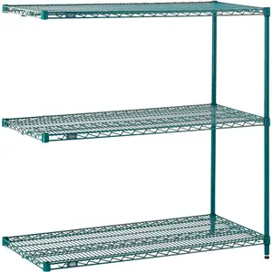 Global Industrial A24723G3 Nexel 3-Shelf Poly-Green Expansion Open Frame Add-On Wire Shelving Unit Organiser - 72x24x34"