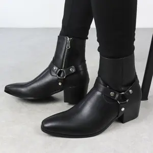 2026 Men Pointed Toe Chelsea Boots Euro American Style Ring Buckle Decor British Vintage Ankle Boots Slip On Elastic Chunky Heel Non-Slip Comfortable Casual Work Office Daily Wear Couple Unisex Hot Sale Viral Trendy