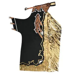 HILASON Pro Rodeo Bull Riding Chaps Genuine Leather Black