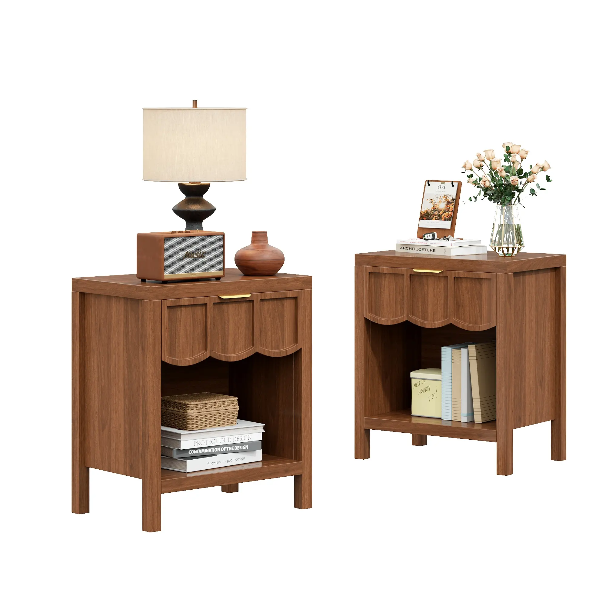 ZXVOIM Nightstands for Bedroom, Nightstand Set of 2 With Drawer, Wood Modern End Table with Open Shelf, Bedside Table for Bedroom, Living Room, Save Space
