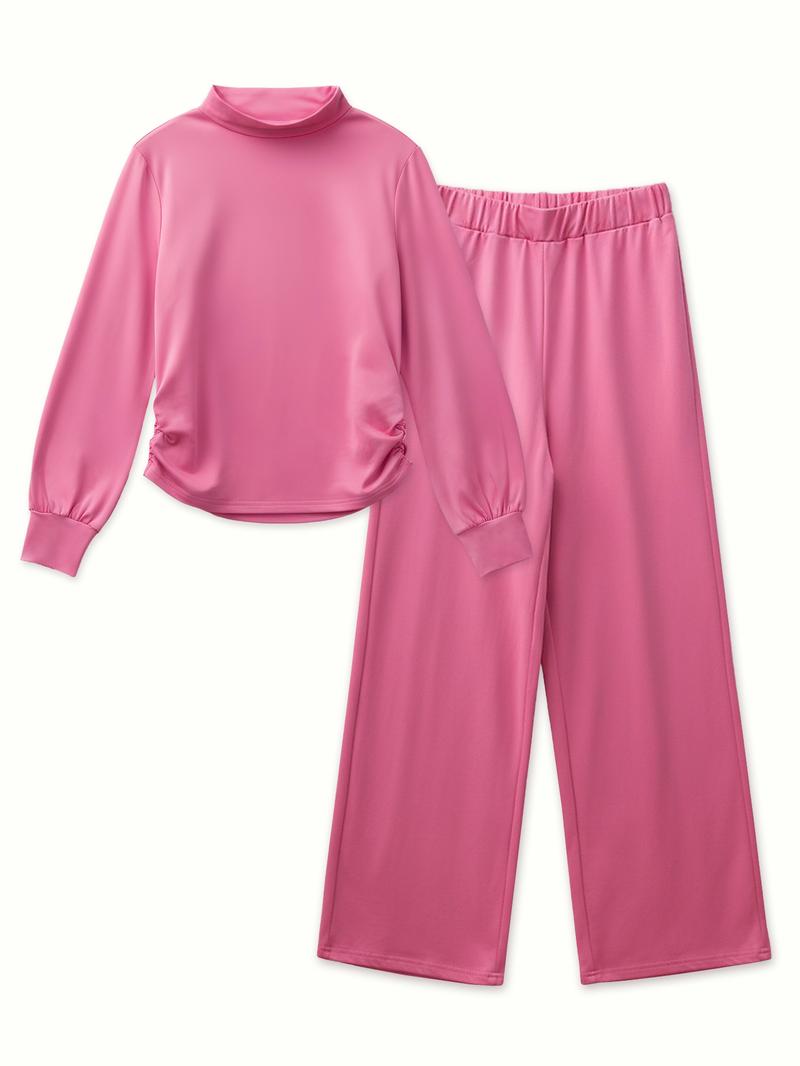 USBoutiqueCHIC Women's Chic Fall Winter Silky Soft 2-Piece Set - Long Sleeve Semi High Neck Loose Top & Wide Leg Pants, Casual Cozy Outfit for Daily Wear USBoutiqueCHIC Women's Chic Fall Winter Silky Soft 2-Piece Set - Long Sleeve Semi High Neck Loose Top & Wide Leg Pants, Casual Cozy Outfit for Daily Wear