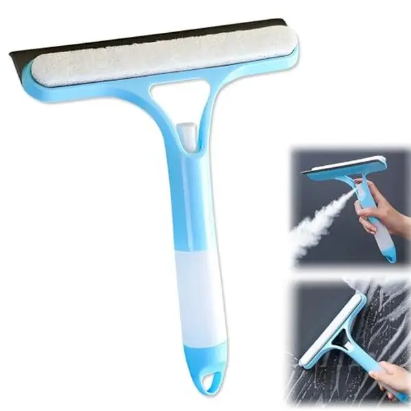 3 in 1 Window Squeegee Cleaner,3 in 1 Spray Squeegee,WindowSqueegee with Spray,Squeegee for Shower Glass,for Car, Home, Kitchen Window,All-Purpose Window Cleaner Tool (Blue)