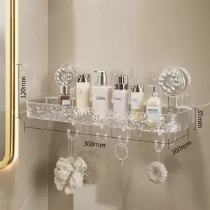 Light Luxury Style Glacier Pattern Suction Cup Shelf with Hook, Punch-Free Shower Storage Rack for Bathroom, No Drill Corner Wall Caddy for Kitchen Organiser
