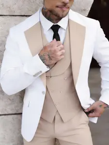 Men's 3-Piece Suit For Wedding & Business Formal High-Quality Fabric Breathable Drape Resistant to Wrinkles Easy Maintenance