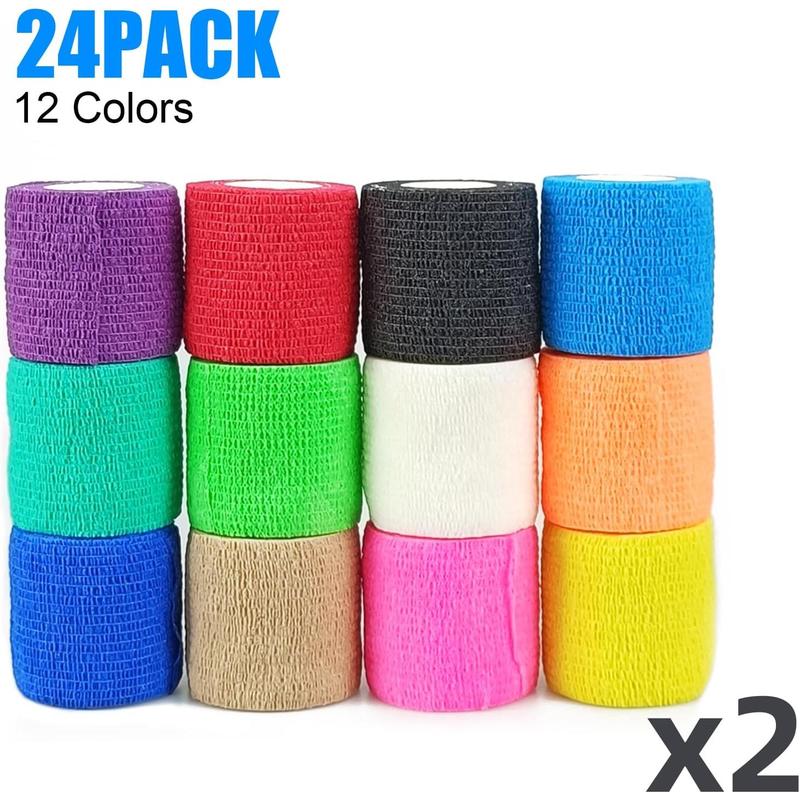 Rainbow Pack of Athletic Tape for Sports,Wrist,Ankle Self Adherent Cohesive Wrap Bandages 2 Inches X 5 Yards, First Aid Tape, Elastic Self Adhesive Tape (24PCS)