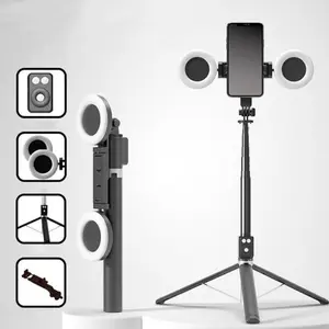 67Inch Aluminum Alloy Phone Selfie Stick with 2 Fill Light, Multifunctional Remote Control Selfie Stick, Live Streaming Tripod for Mobile Phone, Tripod Stand for Vlogging, Gimbal, Photography, Camera