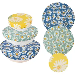 Reusable Beeswax Bowl Covers 3 Set Cotton Blend Stretch Design Fits 4-13 Inch Bowls for Bread Proofing Sourdough Dough Proofing & Food Storage (Daisy)