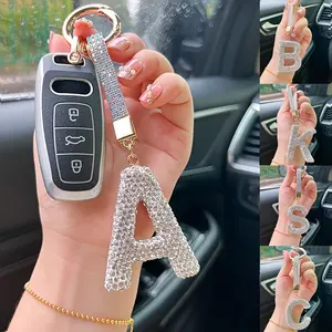 Artificial Rhinestone Letter Decor Car Keychain, Car Interior Decoration Pendant, Fashionable Car Keychain for Women & Girls, Car Decoration Accessories, Men Gifts