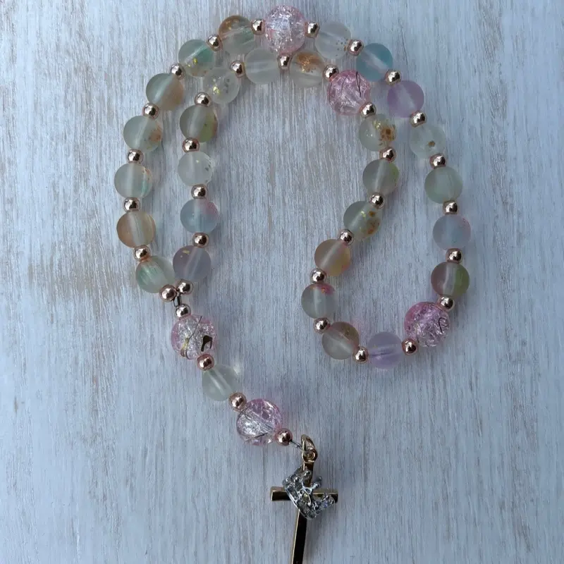 Handmade pastel Prayer Beads - cross