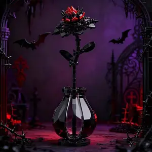 Gothic Skull Hand Rose Cross Floral Ornament Building Block Toy, Educational Puzzle Assembly, Creative DIY Craft Kit for Kids