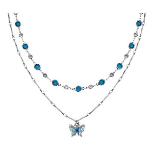 Summer-style blue butterfly necklace, summer-style butterfly necklace for girls, cool and sophisticated design collarbone chain