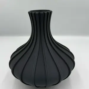 Black Ribbed Vase - Modern Design for Home Decor and Flower Arrangements