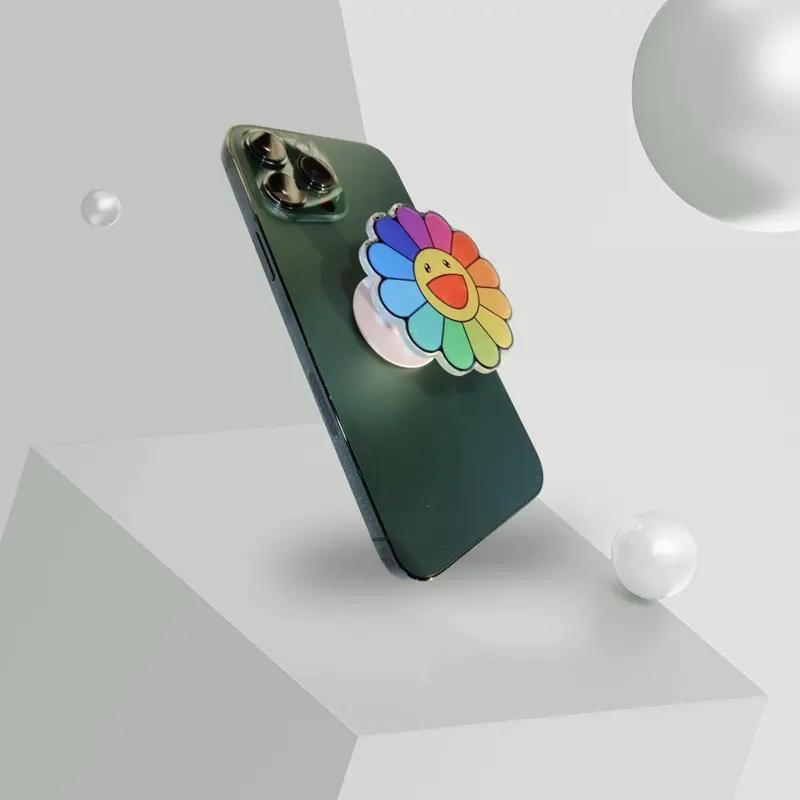 Cute Pop Socket with colorful rainbow flower- aesthetic Phone Cellphone four tablets and iPhones and androids, modern minimalist accessory phone grip