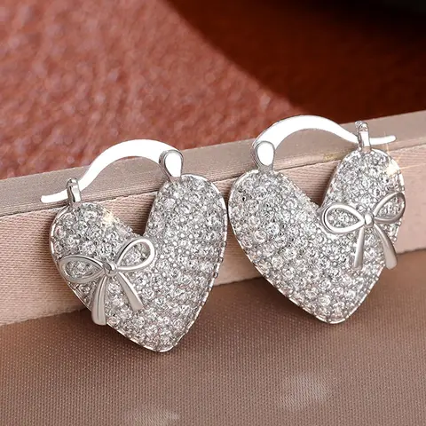 Rhinestone Decorated Heart Shaped Dangle Earrings, Elegant Jewelry for Women for Party, Daily Clothing Decor, Trendy All-match & Exquisite Jewelry for Birthday Gift