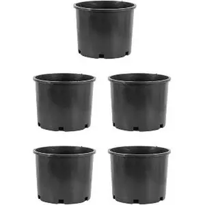 Pro Cal HGPK5PHD Round Circle 5 Gallon Wide Rim Durable Injection Molded Plastic Garden Plant Nursery Pot for Indoor or Outdoor (Set of 5)