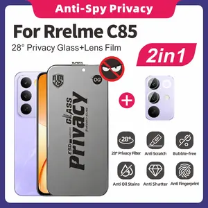2-IN-1 Set, Dual-Pack Privacy Screen Protector for Realme C85, Frame Full-Screen Tempered Glass, Esd Anti-Static, Bubble-Free