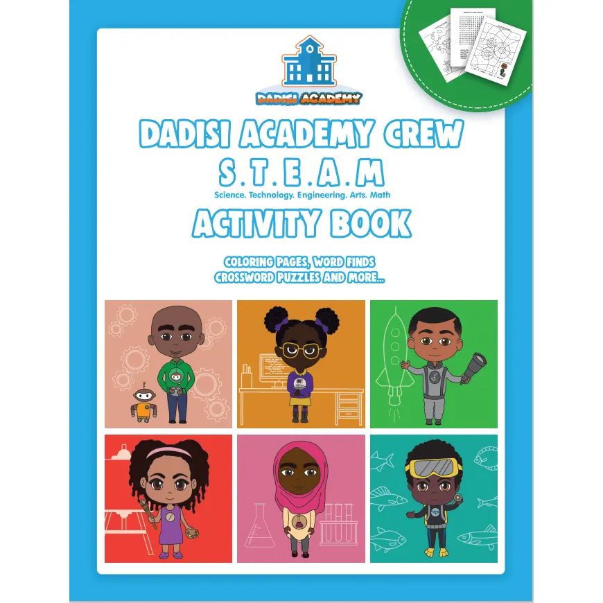 Brown Toy Box Dadisi Academy Crew STEAM Activity Book for Kids Learning & Creative Activities