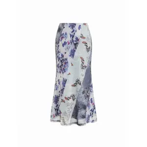 Cider Mesh Mid Rise Floral Mermaid Maxi Skirt