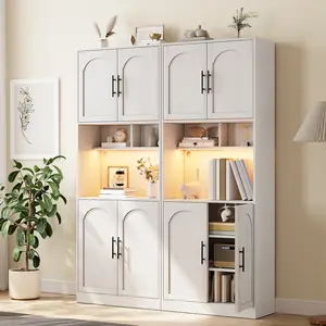 Garvee Upgraded Modern Kitchen Storage Hutch, 71 Inch Tall Pantry Cabinet with LED Light & Microwave Stand, Adjustable Shelves, Freestanding Organizer for Multi-Room Use