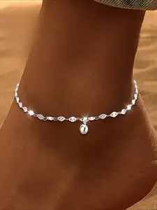 Fashionable Geometric Beaded Foot Chain, Ankle Bracelet, Anklet, Shiny 925 Silver Color Foot Jewelry, Perfect for Parties and Holidays, All Seasons