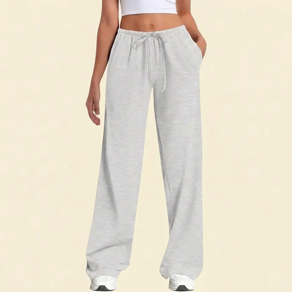 Womens Straight Leg Low Rise Wide Leg Sweatpants Drawstring Elastic Low Waist Soft Lounge Pants With Pockets Baggy