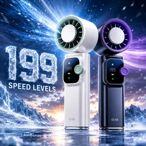 New convenient handheld turbine fan with 199 adjustable wind settings, a 4000 mAh rechargeable battery, air turbine cooling technology, and high-speed ice pack handheld fan. Combines three functions—handheld fan, wearable design, and long battery life—in