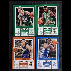 2017 Contenders Season Ticket Four Card Lot Featuring Larry Bird Jaylen Brown Devin Booker & Joel Embiid